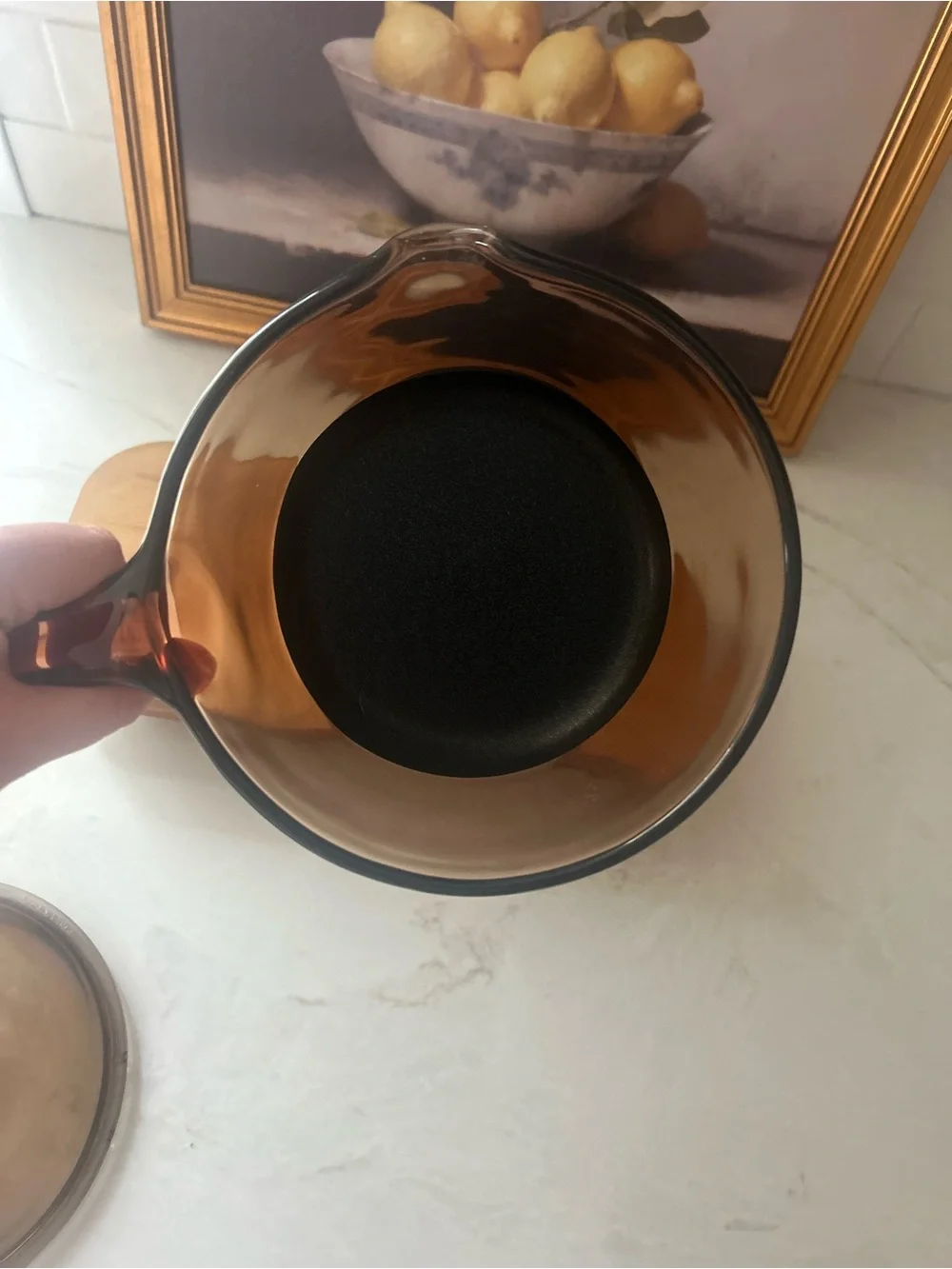 Vintage Vision Corning Amber Glass Saucepan Pot w/ Pyrex Lid Brown Cookware